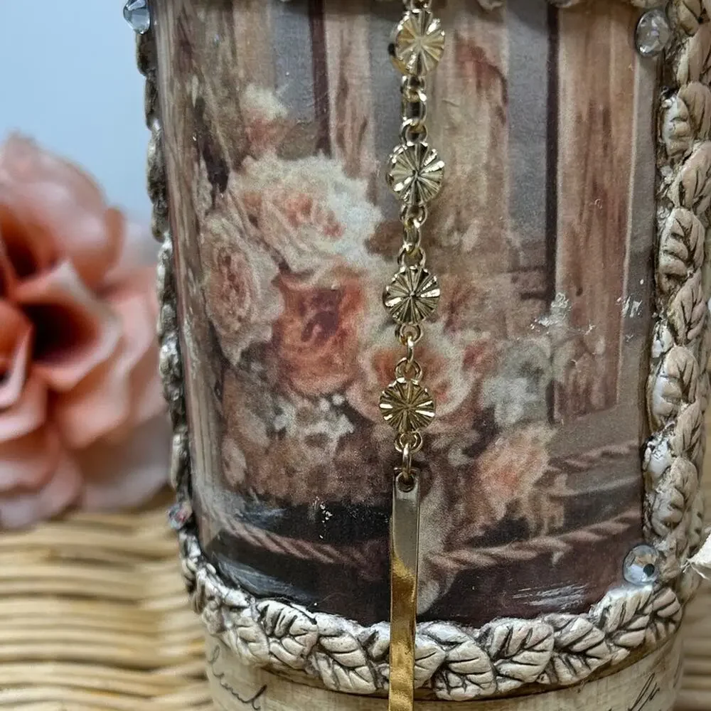 Vintage-Inspired Cream and Pink Accent Altered Bottle 9.5 inches tall